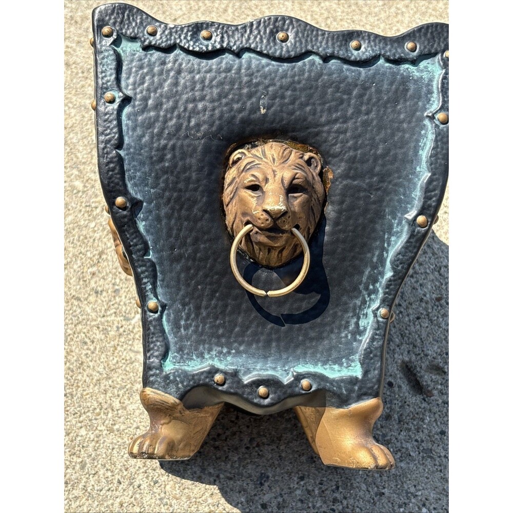 Lenwile Ardalt Artware Planter Footed Black Gold Lion Ring Flour De Lis RARE Vtg